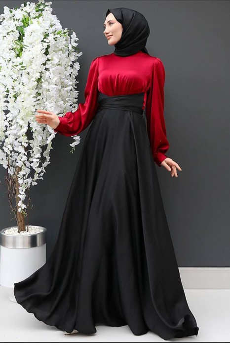 Burgundy Black tie waist dress