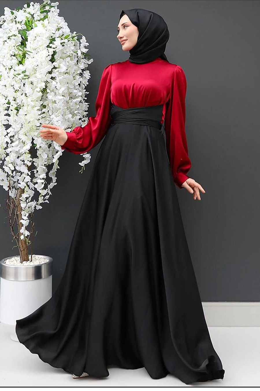Burgundy Black tie waist dress