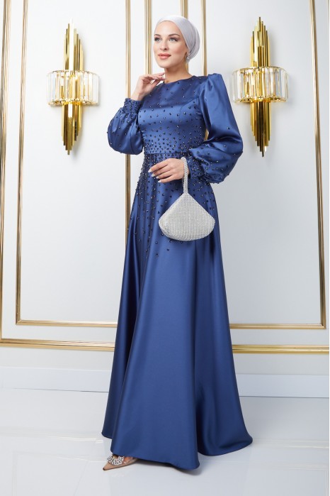 INDIGO COLOR   EVENING DRESS  