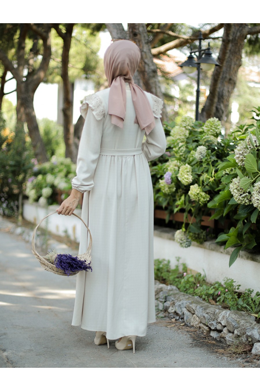 Guipure Hijab Dress BEIGE