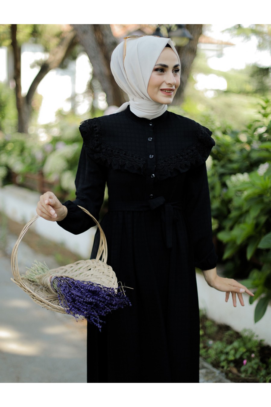 Guipure Hijab Dress BLACK