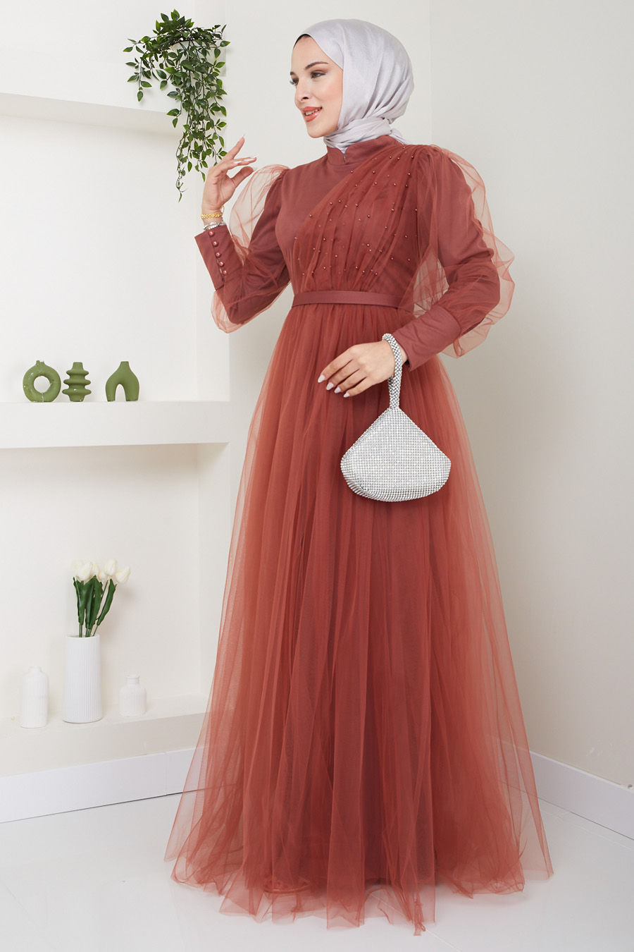 EVENING DRESS - BRICK COLOR