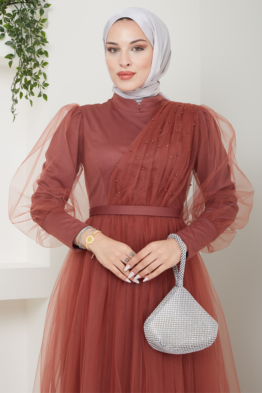 EVENING DRESS - BRICK COLOR