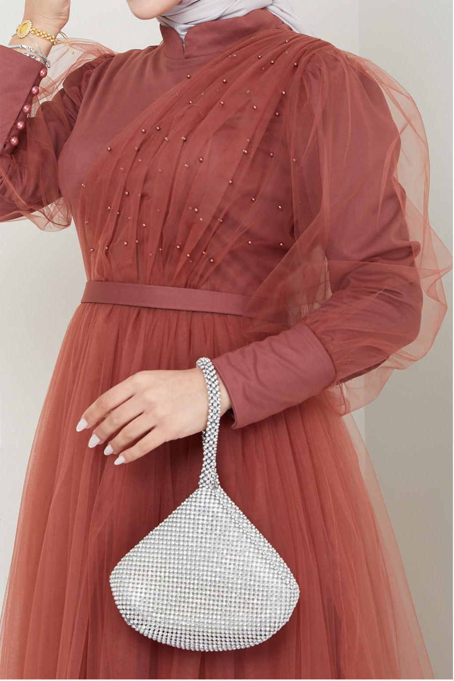 EVENING DRESS - BRICK COLOR