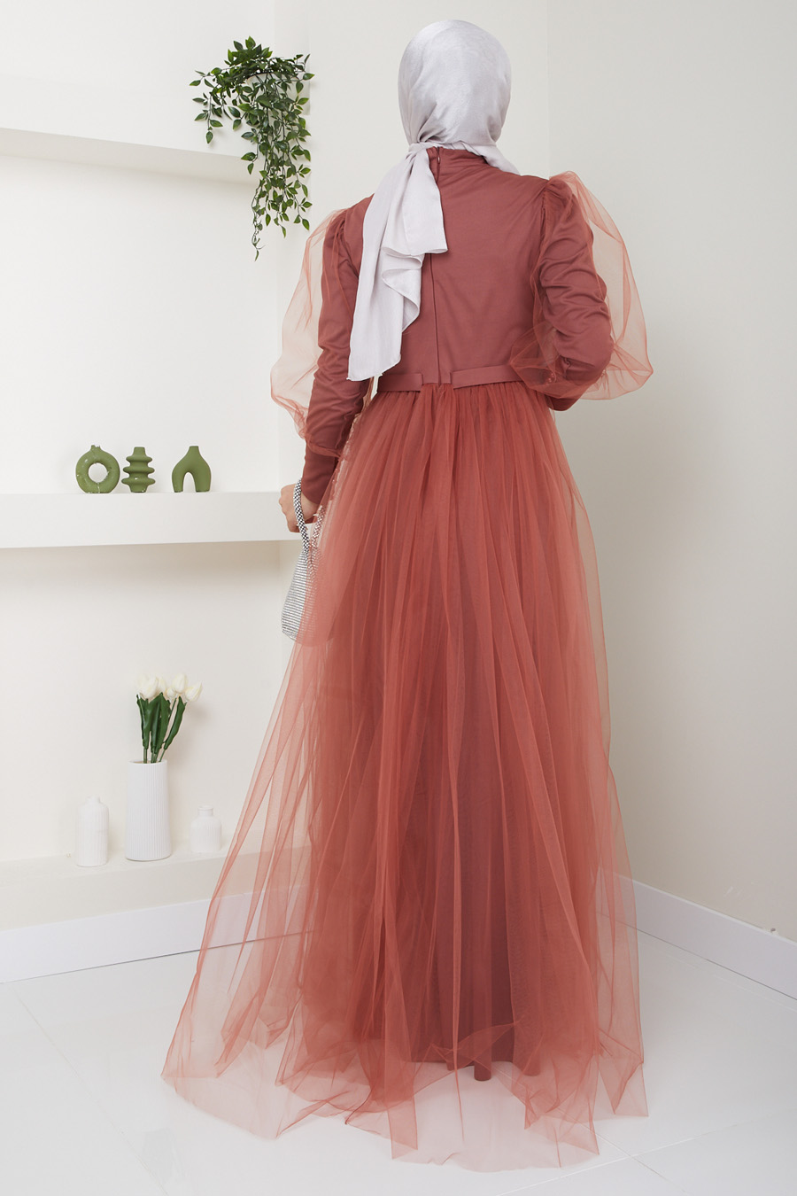 EVENING DRESS - BRICK COLOR