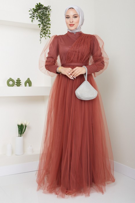 EVENING DRESS - BRICK COLOR