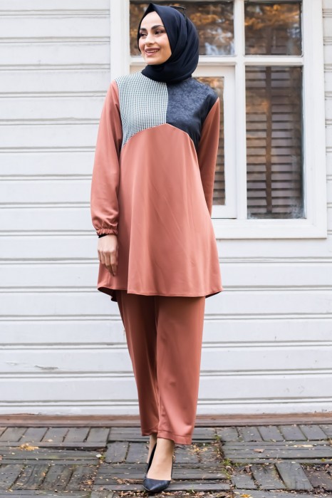 BRICK COLOR TUNIC AND PANT SUIT 
