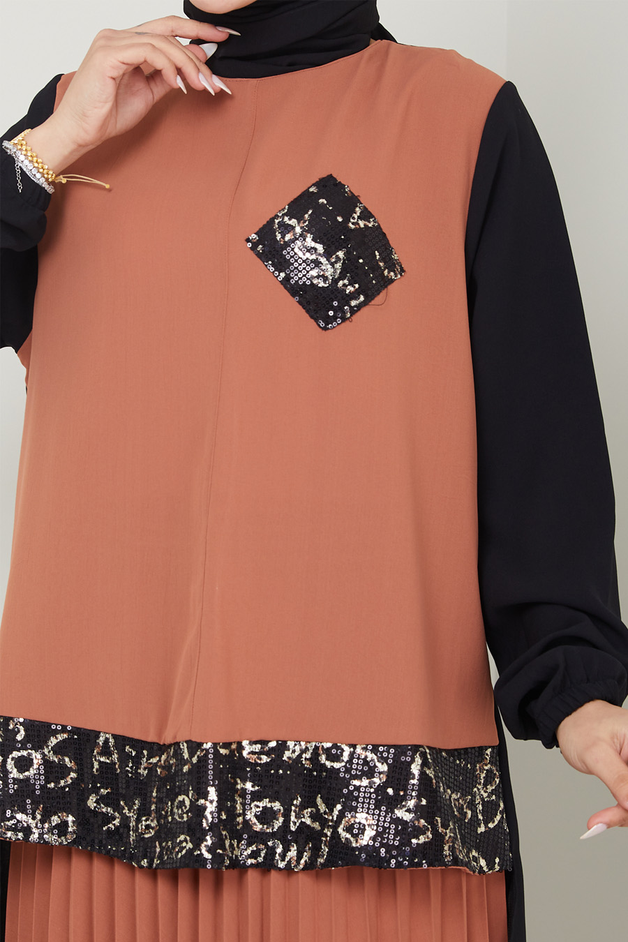 BRICK COLOR TUNIC AND SKIRT SUIT