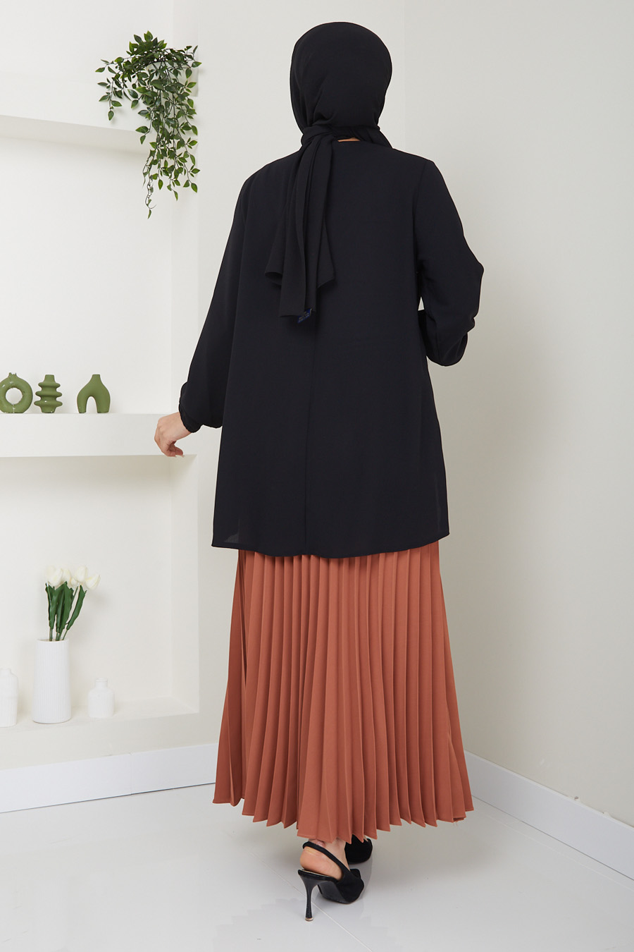 BRICK COLOR TUNIC AND SKIRT SUIT