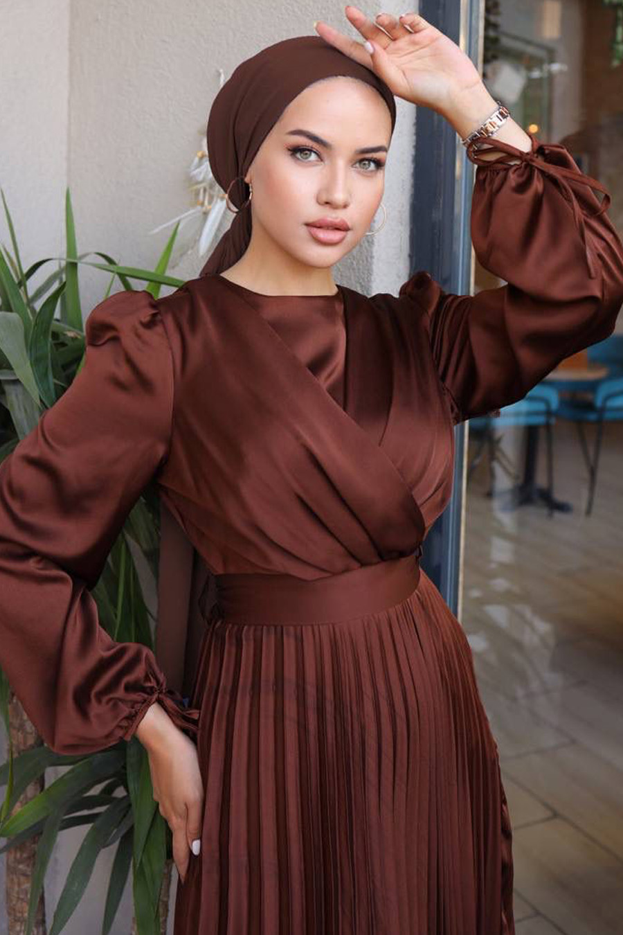 BROWN SATIN DRESS 