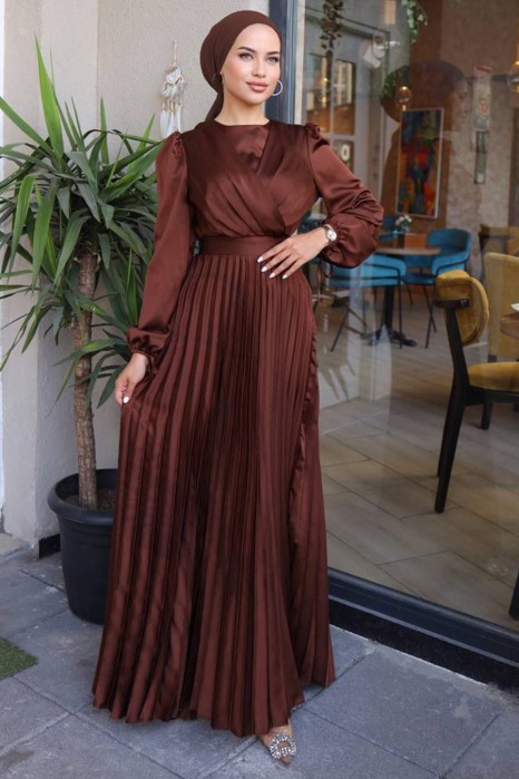 BROWN SATIN DRESS 