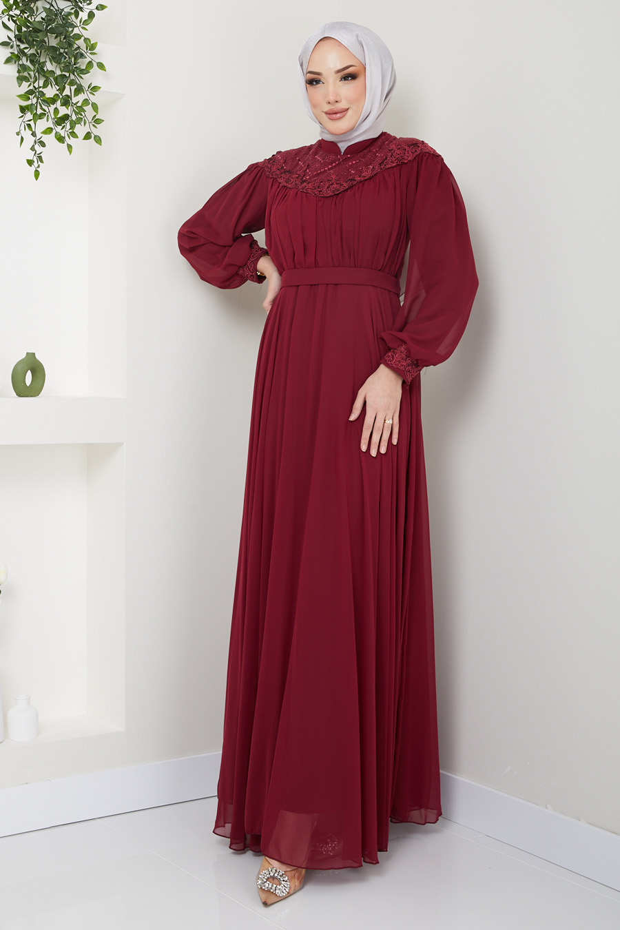 CLARET RED EVENING DRESS 