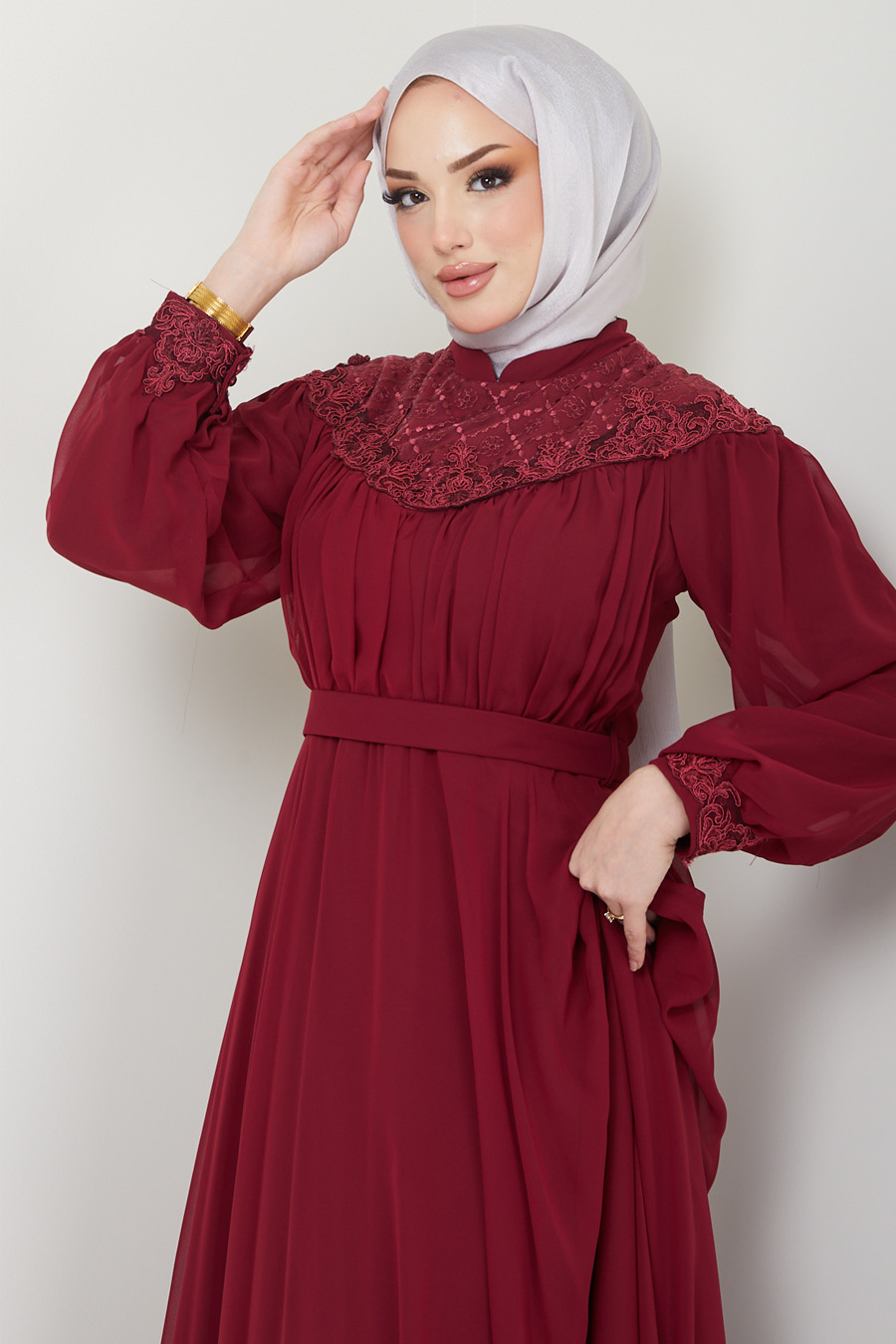 CLARET RED EVENING DRESS 