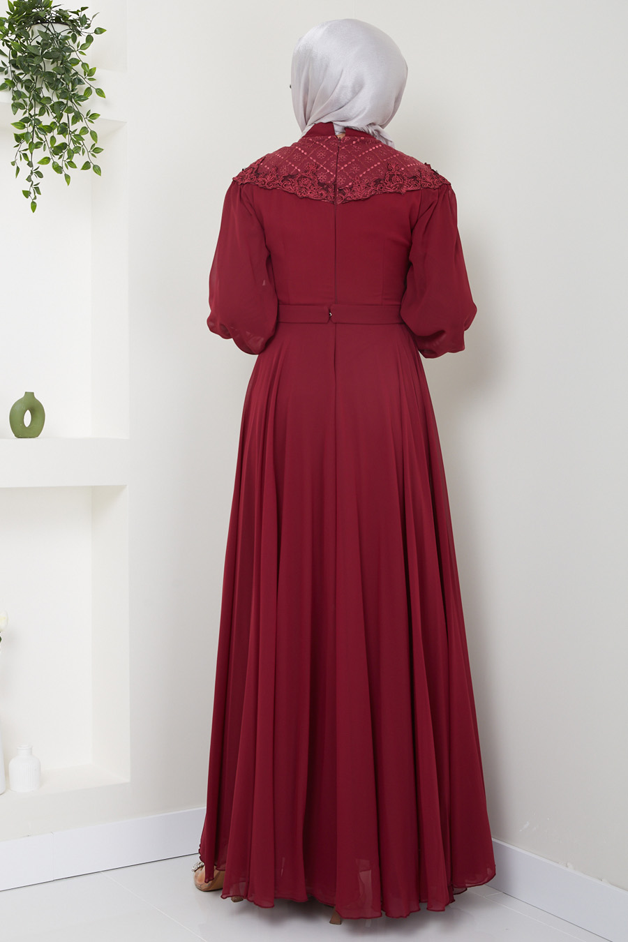 CLARET RED EVENING DRESS 