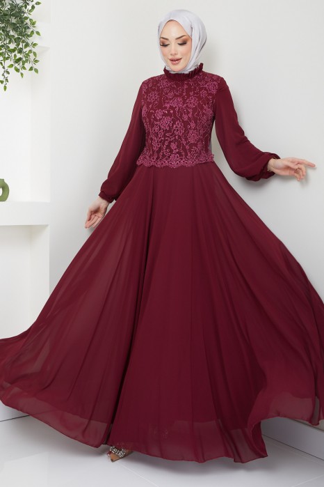 CLARET RED EVENING DRESS 
