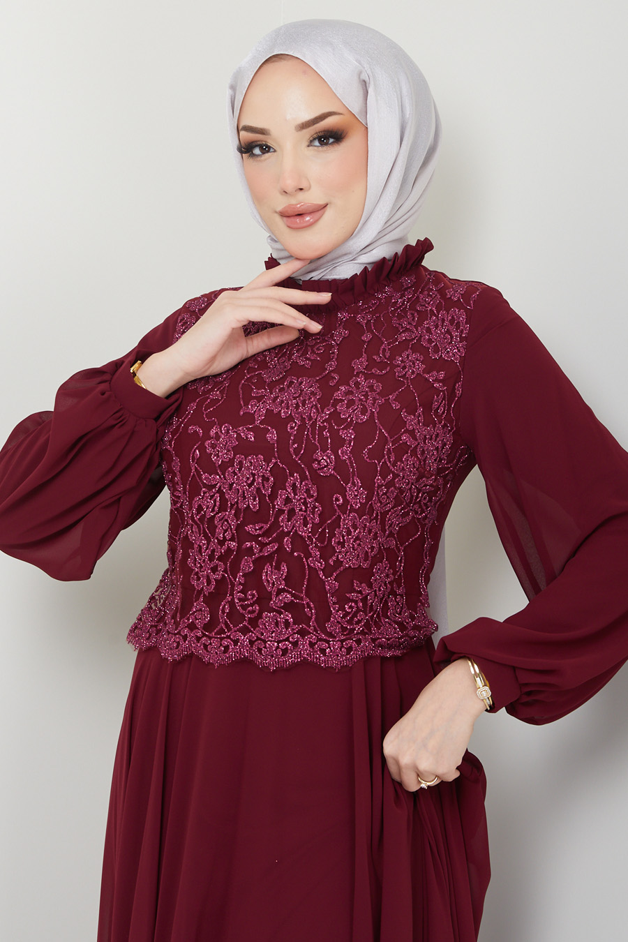 CLARET RED EVENING DRESS 