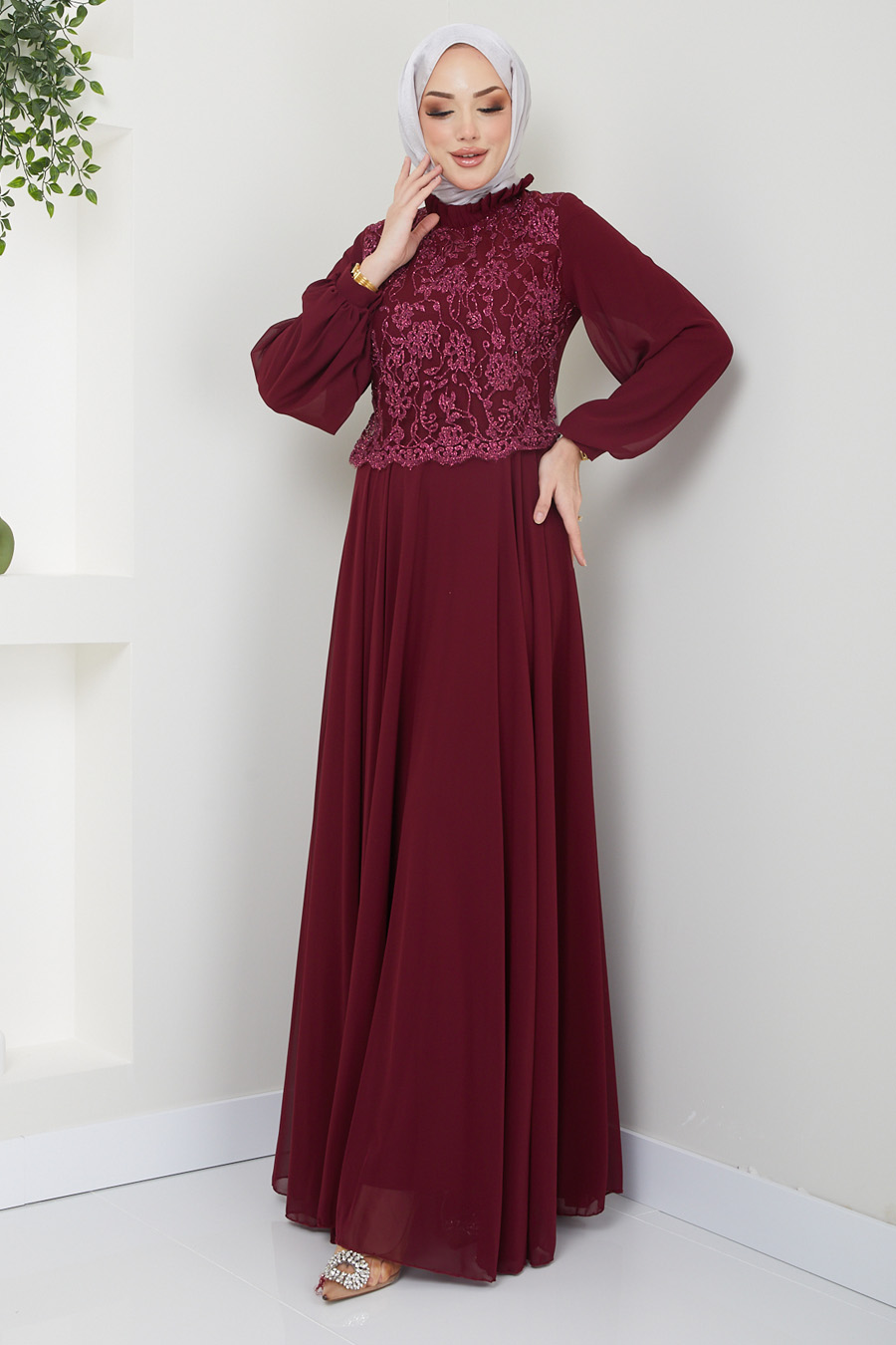 CLARET RED EVENING DRESS 