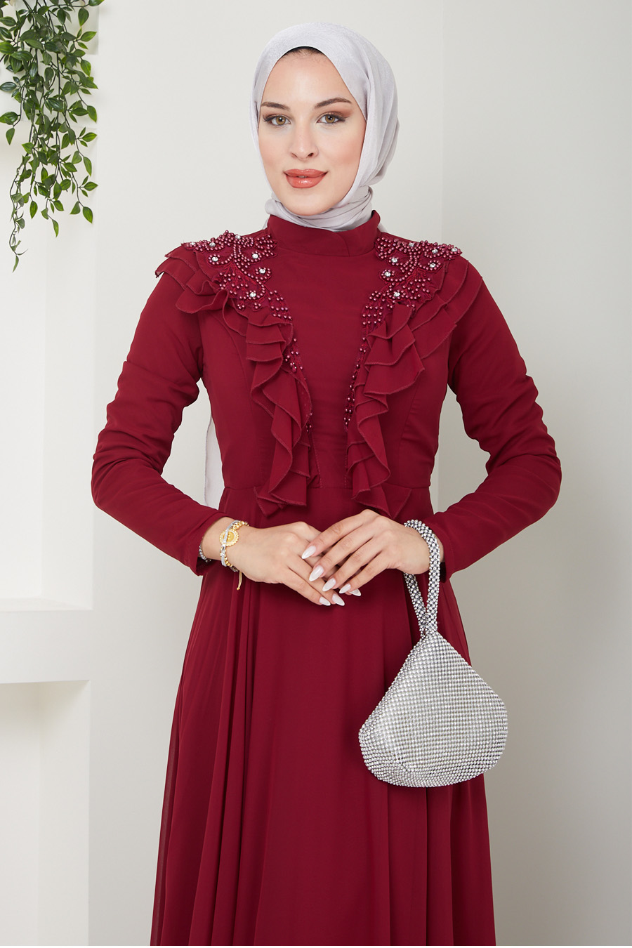 CLARET RED EVENİNG DRESS