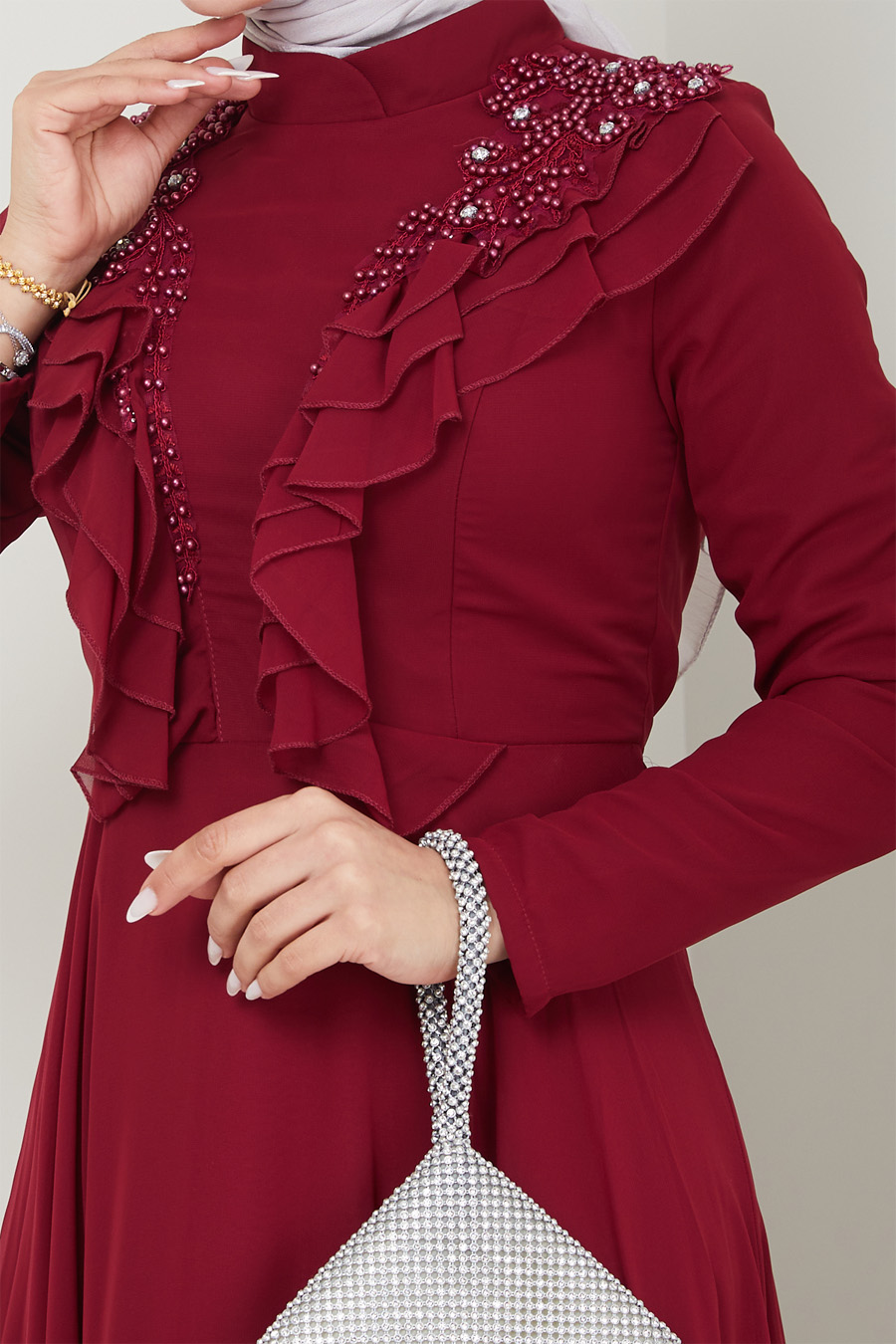CLARET RED EVENİNG DRESS