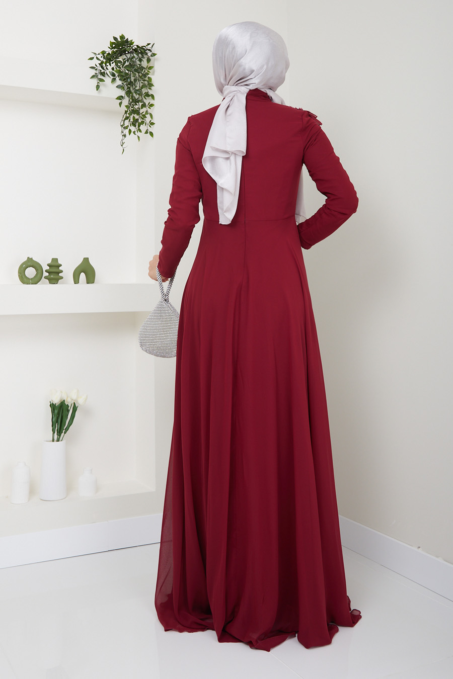 CLARET RED EVENİNG DRESS