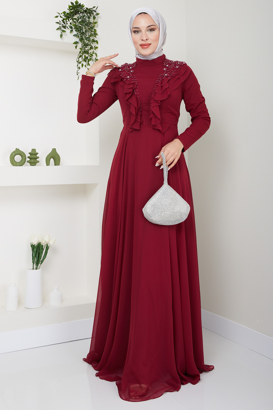 CLARET RED EVENİNG DRESS