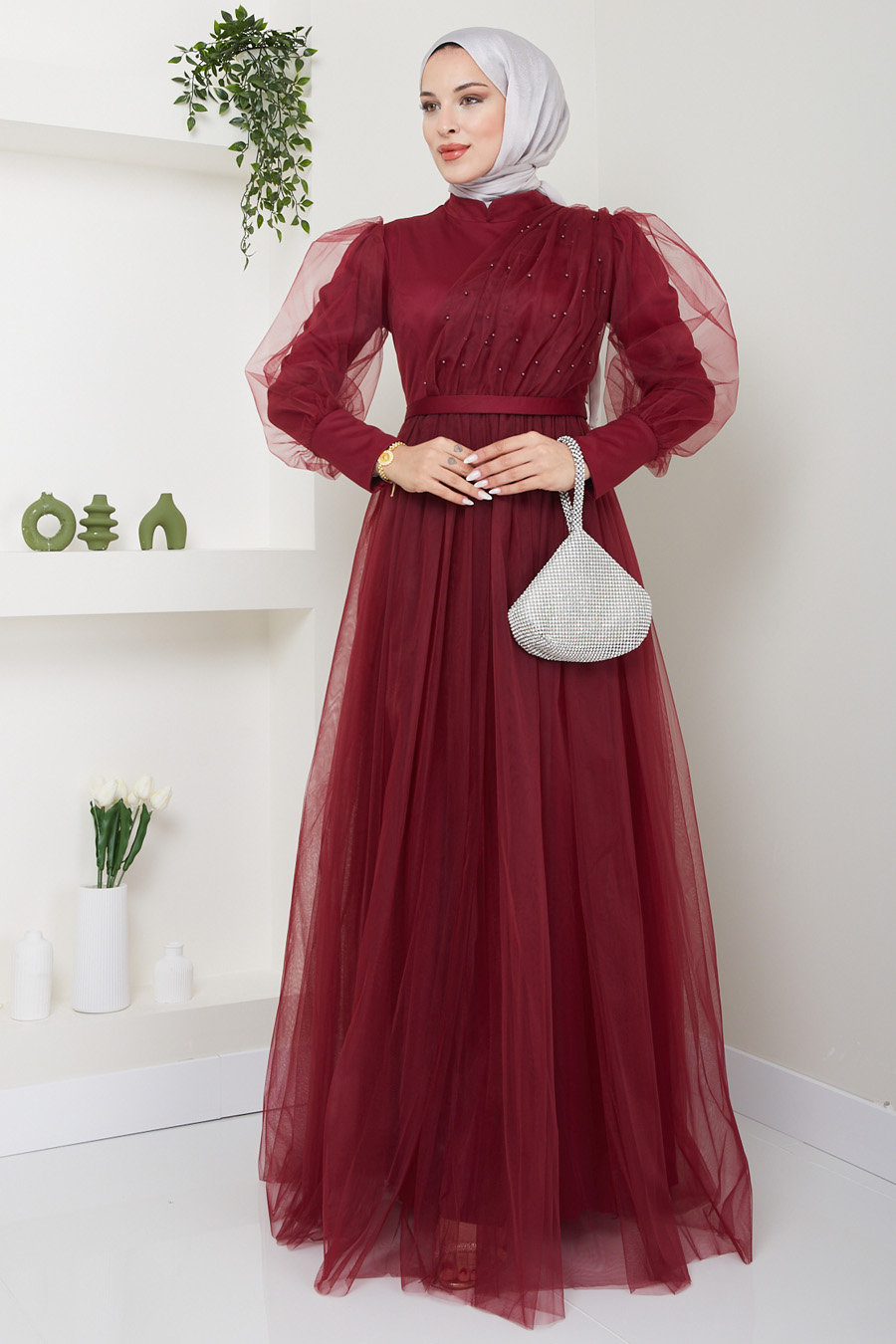 EVENING DRESS - CLARET RED