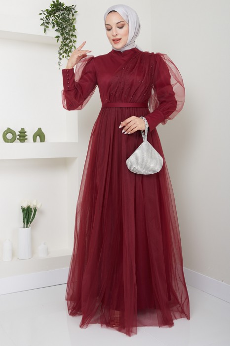 EVENING DRESS - CLARET RED