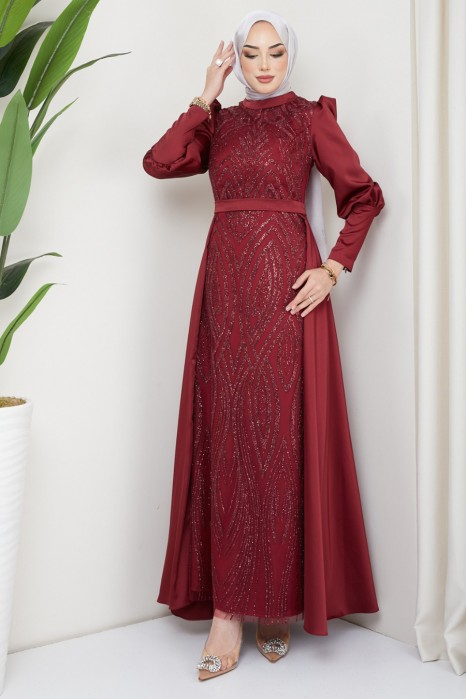 CLARET RED EVENING DRESS  