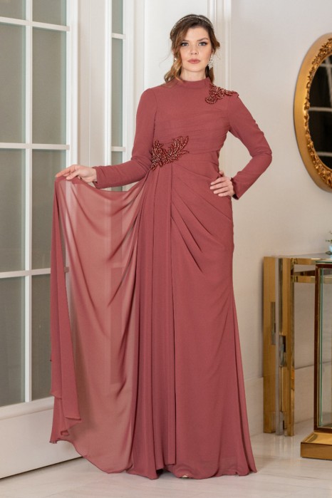 CORAL COLOR EVENING DRESS    