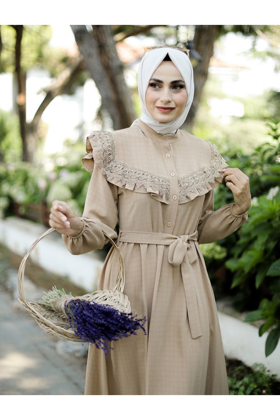 Guipure Hijab Dress CREAM