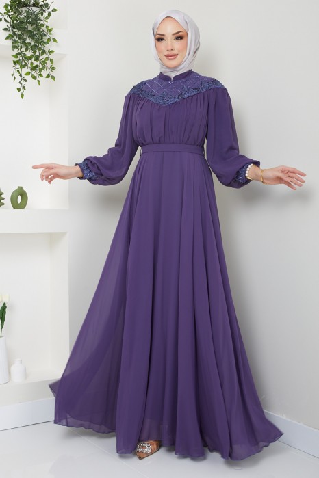 DARK PURPLE EVENİNG DRESS