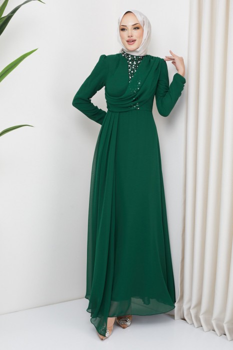  EMERALD GREEN   EVENING DRESS
