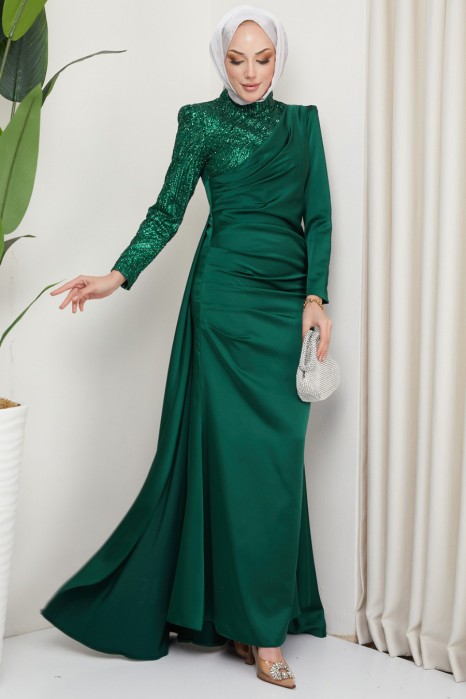 EMERALD GREEN  EVENING DRESS  