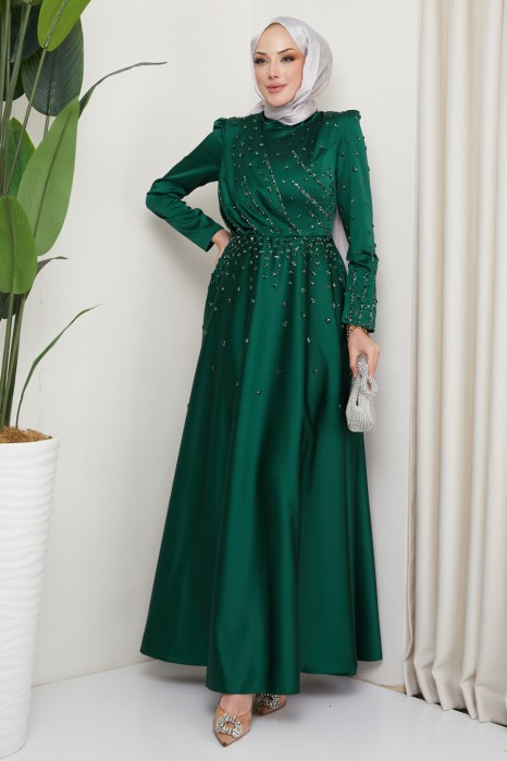  GREEN  EVENING DRESS  
