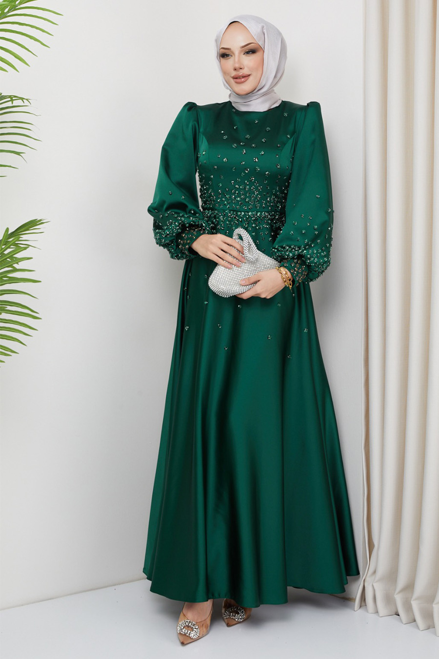 EMERALD GREEN  EVENING DRESS  
