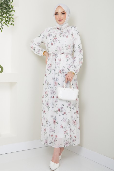 FLOWER PATTERNED WHITE DRESS