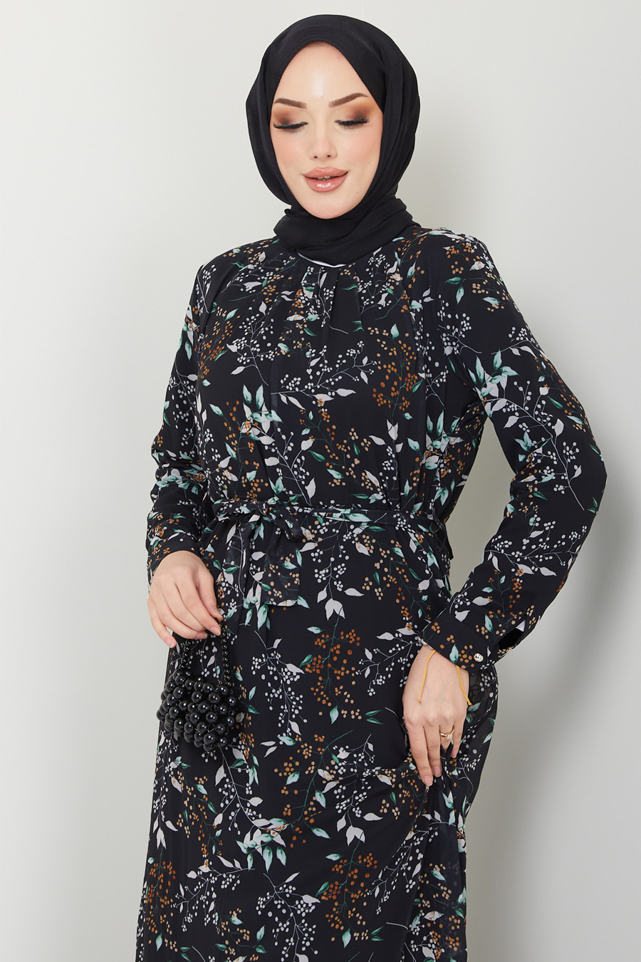 FLOWER PATTERNED BLACK DRESS 