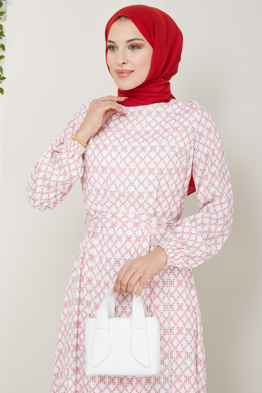 FLOWER PATTERNED CLARET RED DRESS