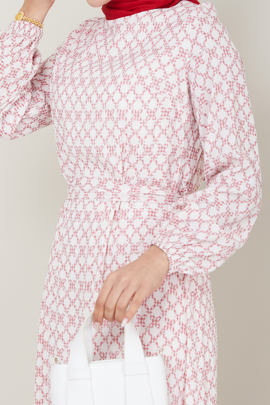 FLOWER PATTERNED CLARET RED DRESS