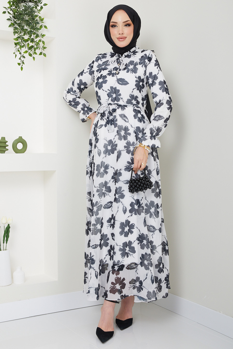 FLOWER PATTERNED ROSE COLOR DRESS 