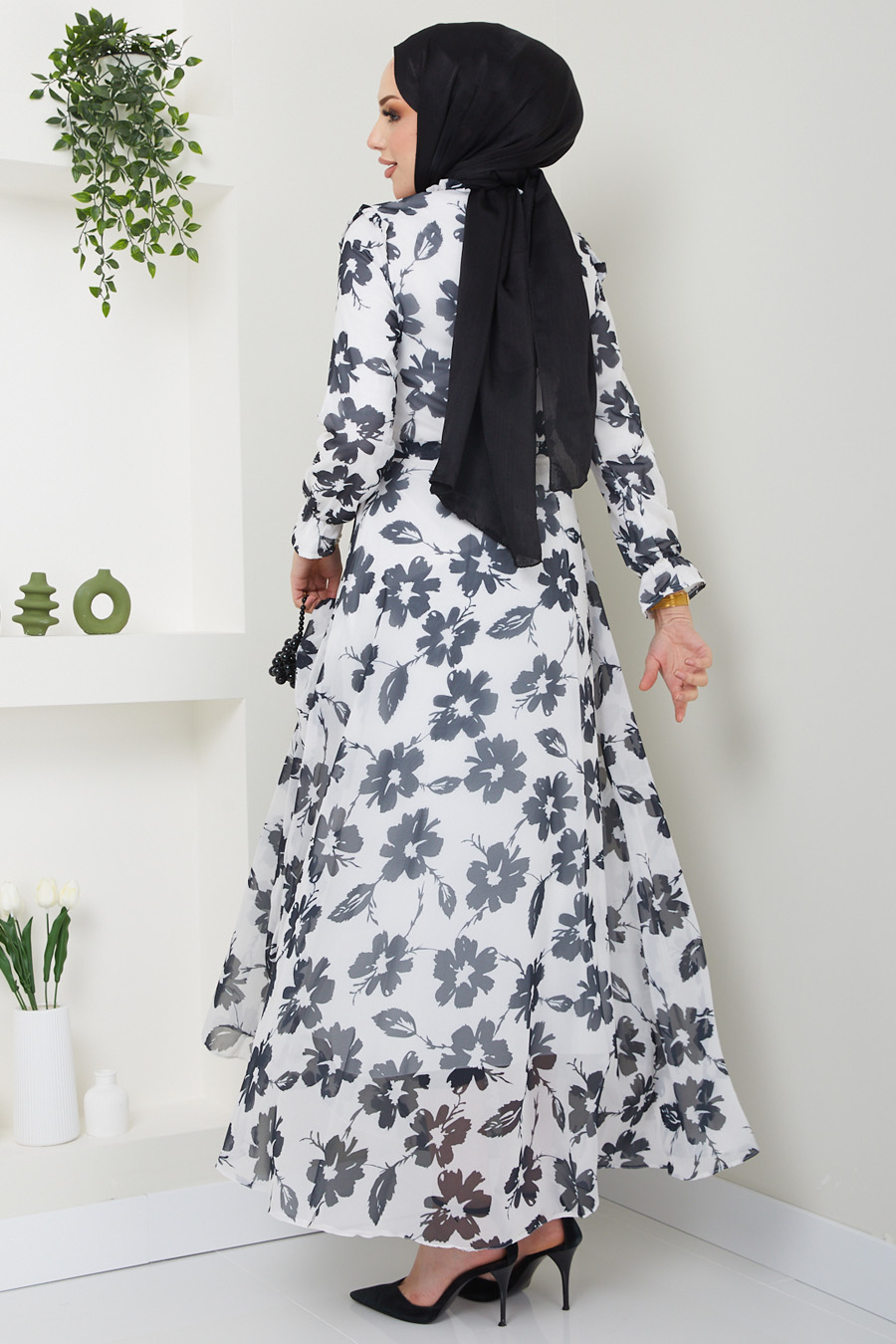 FLOWER PATTERNED ROSE COLOR DRESS 