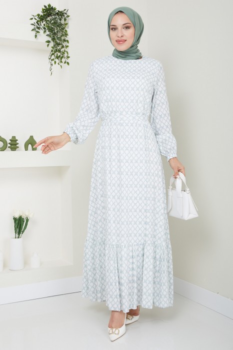 FLOWER PATTERNED GREEN DRESS