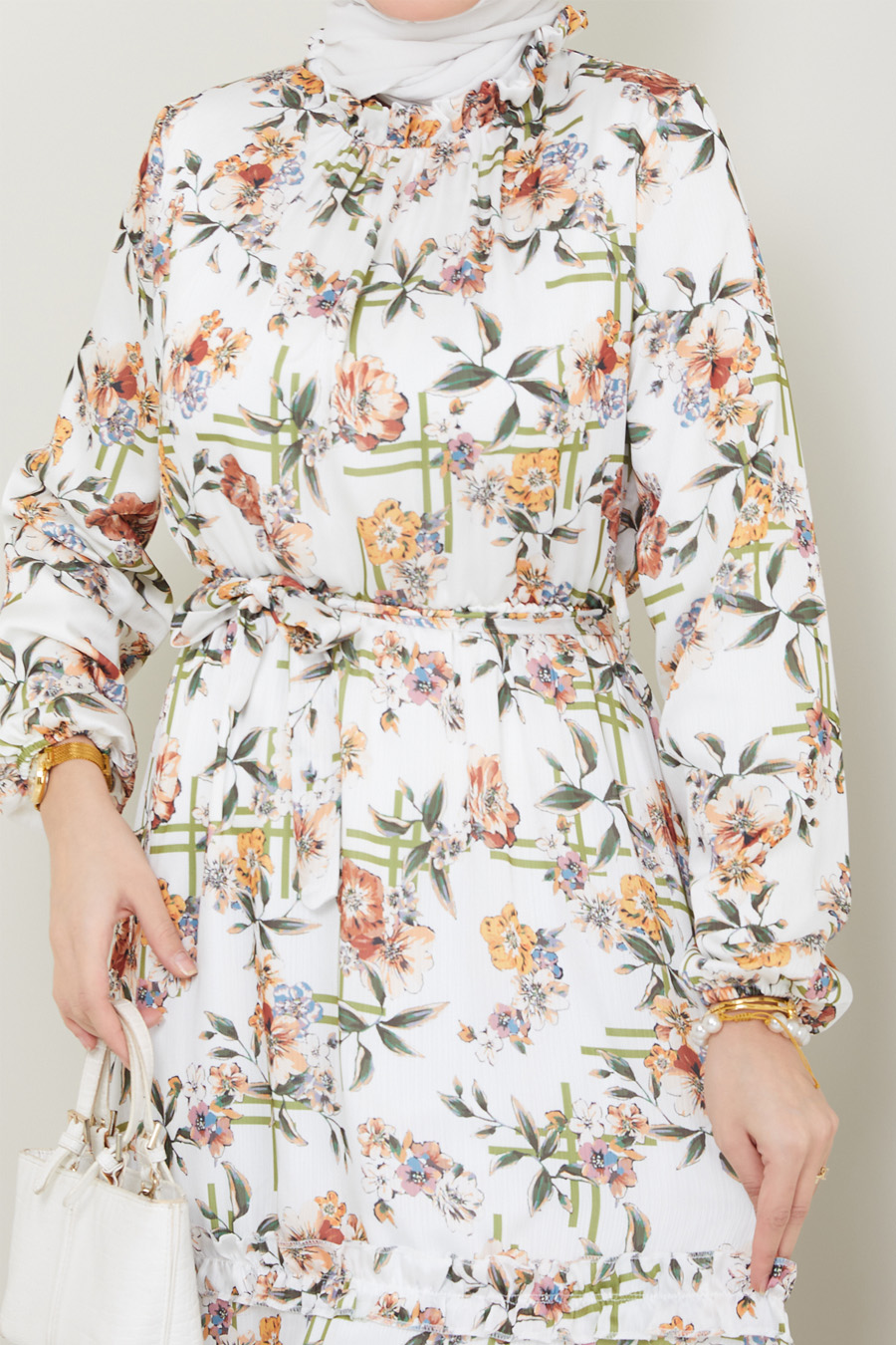 FLOWER PATTERNED GREEN DRESS