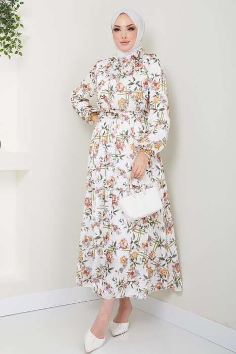 FLOWER PATTERNED GREEN DRESS