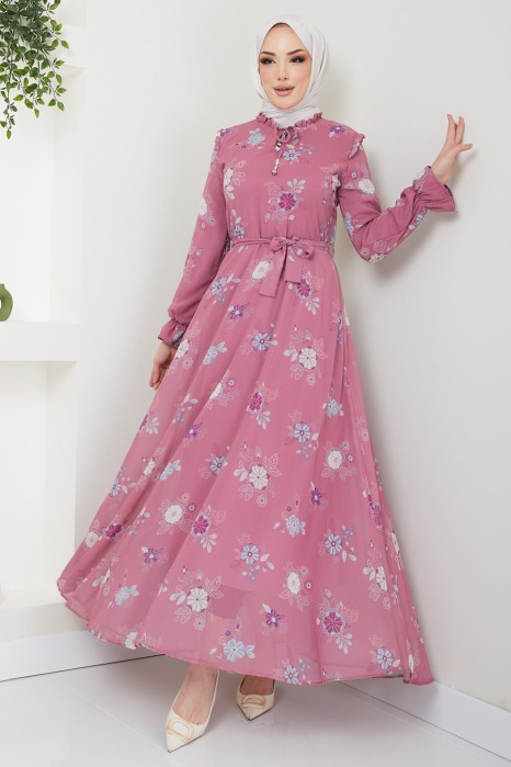 FLOWER PATTERNED PINK DRESS 