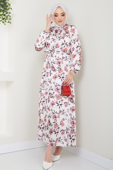 FLOWER PATTERNED PINK DRESS