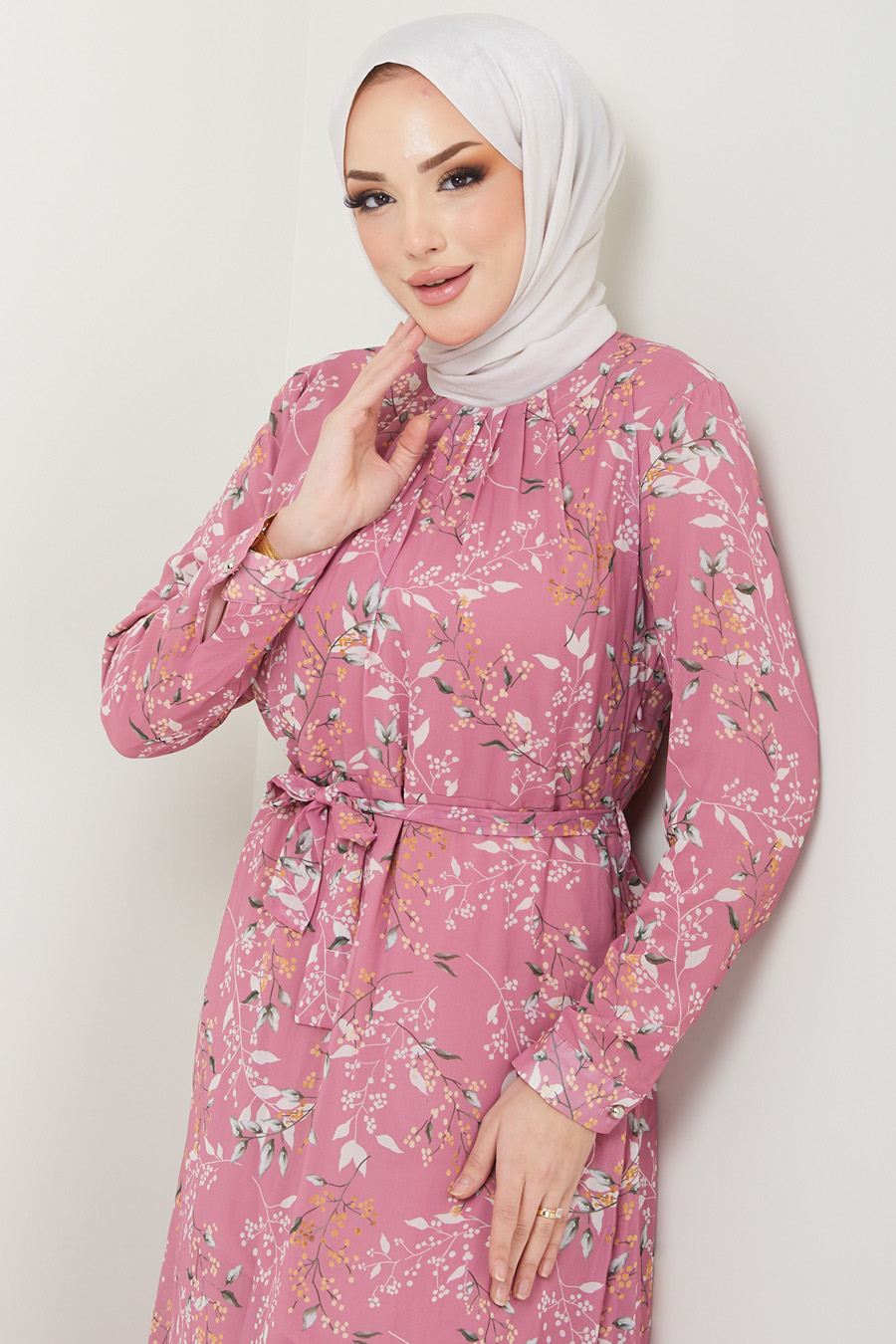 FLOWER PATTERNED ROSE COLOR DRESS