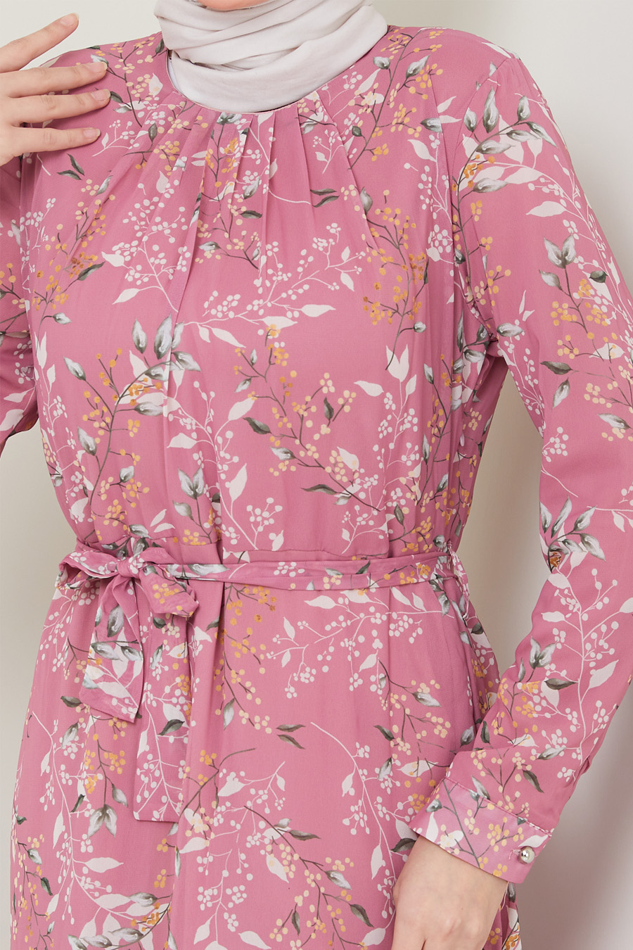 FLOWER PATTERNED ROSE COLOR DRESS