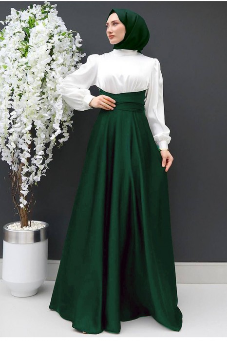 White Green Tie Waist Dress