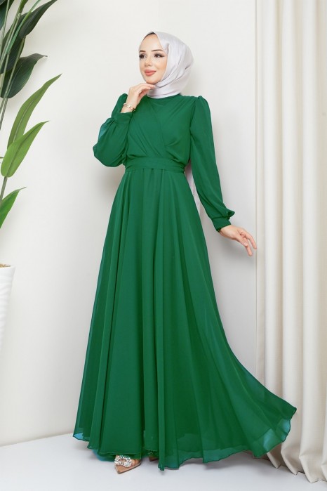 GREEN EVENING DRESS  
